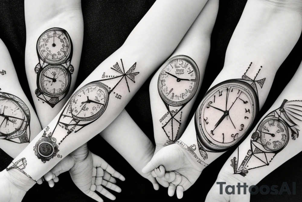 3 hands together (old, adult, young) with a watch tattoo idea