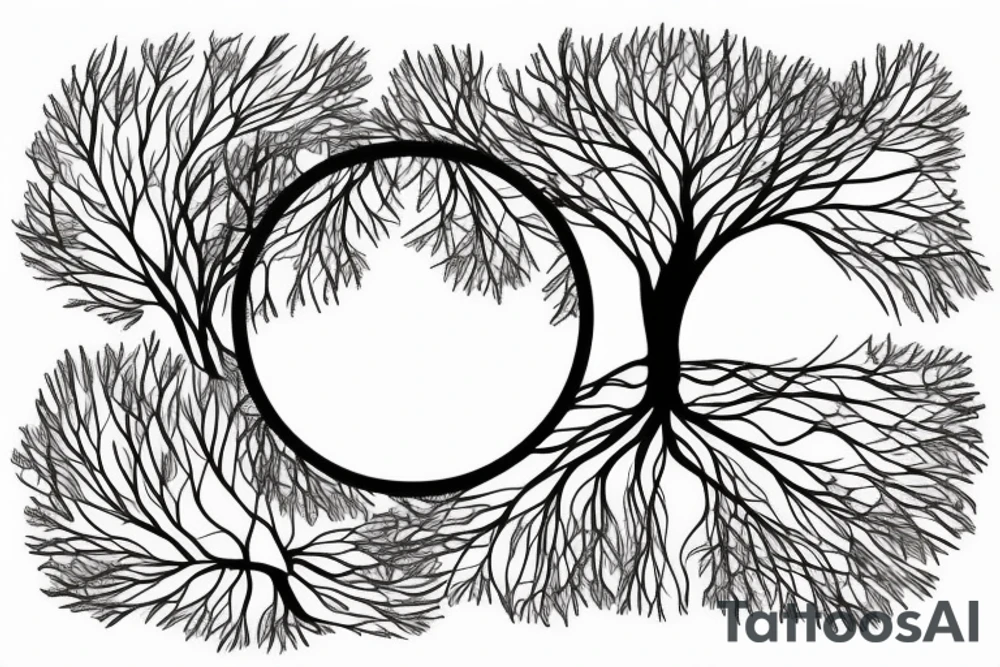 ethereal tree inside a delicate circle tattoo idea