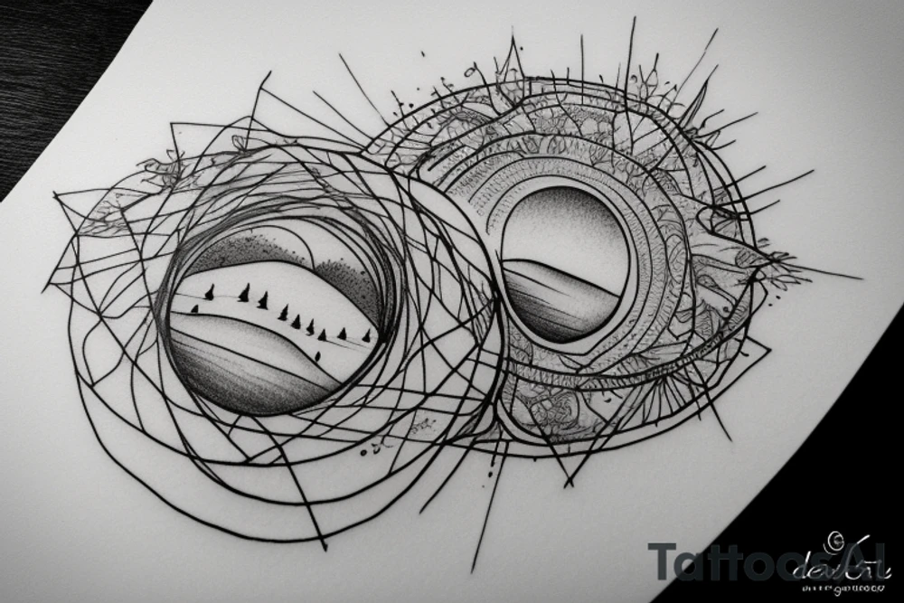 ethereal landscape inside a delicate circle tattoo idea