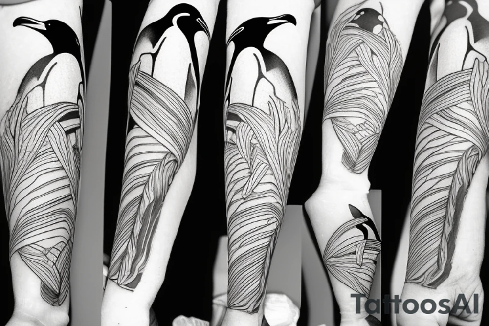 Penguin artist with brushstrokes tattoo idea
