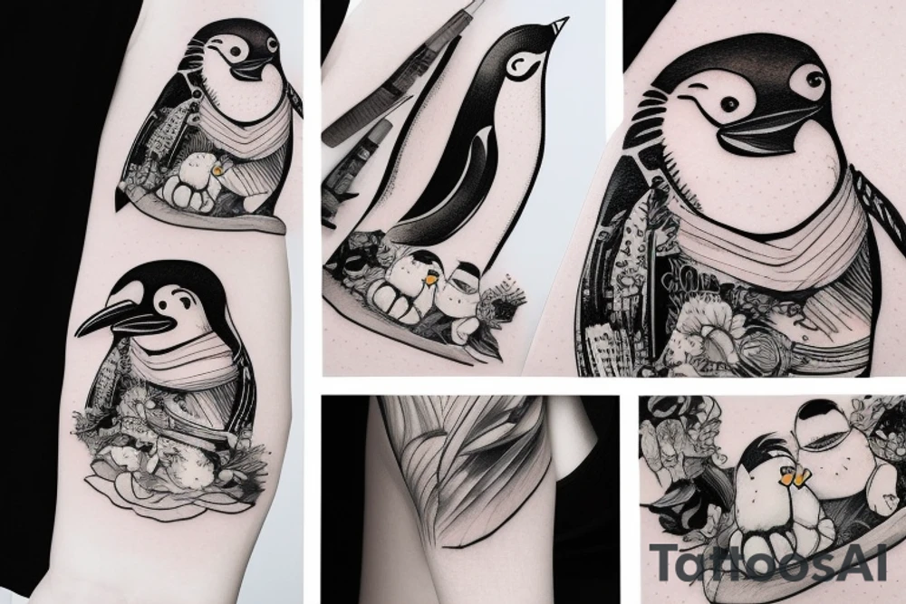 Penguin artist with brushstrokes tattoo idea
