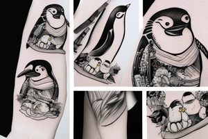 Penguin artist with brushstrokes tattoo idea