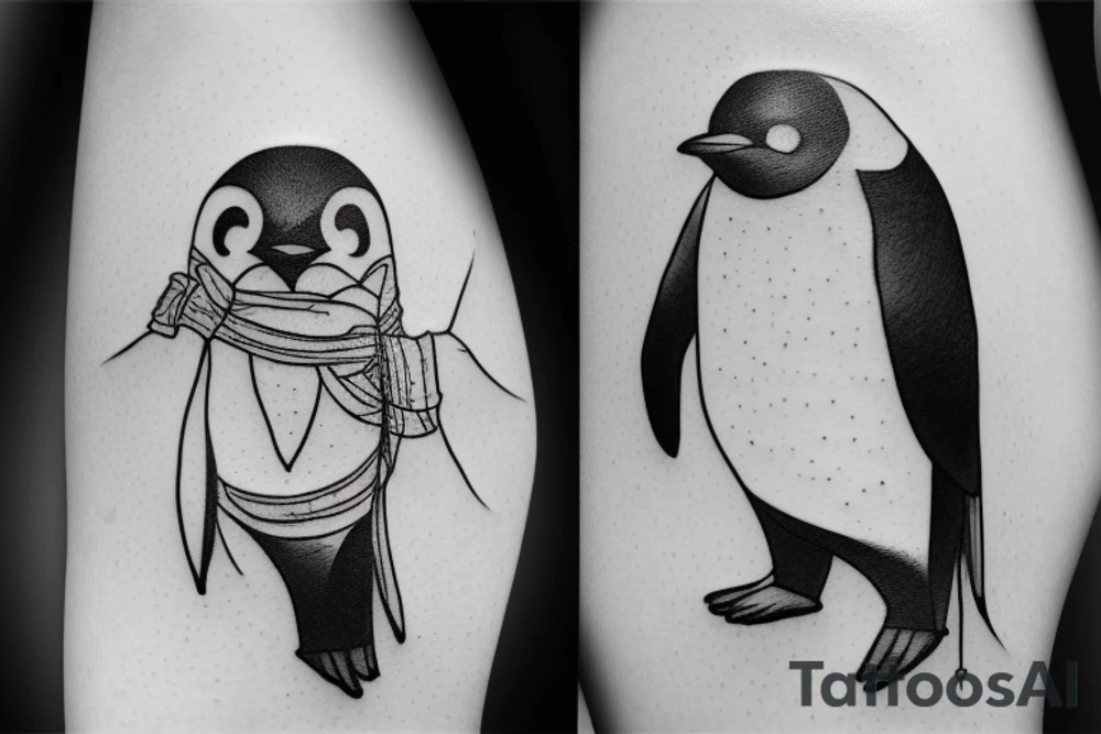 Penguin artist with brushstrokes tattoo idea