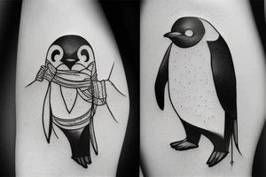 Penguin artist with brushstrokes tattoo idea