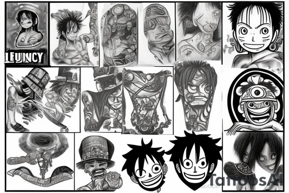 luffy in da vinci's human circle tattoo idea