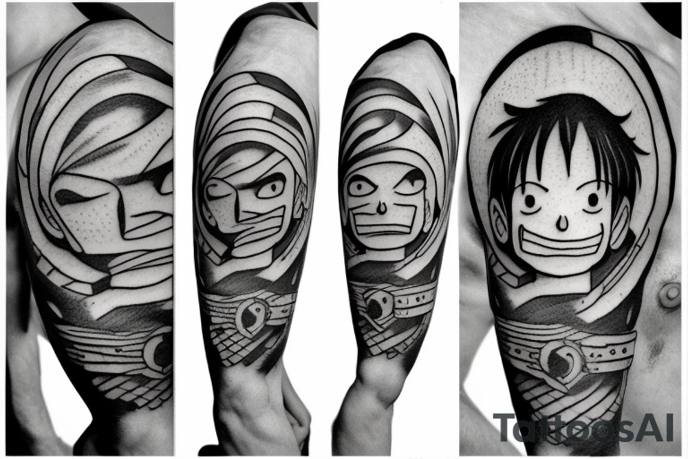 luffy in da vinci's human circle tattoo idea