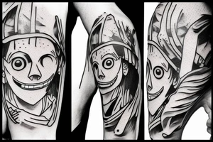 Leonardo da vinci's human body but its luffy from one piece tattoo idea