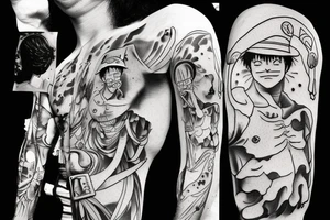 Leonardo da vinci's human body but its luffy from one piece tattoo idea