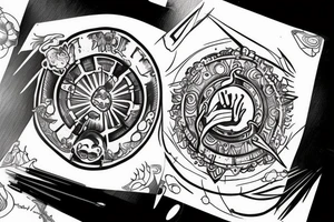 The virtuvian man circle with luffy from enies lobby in the middle tattoo idea
