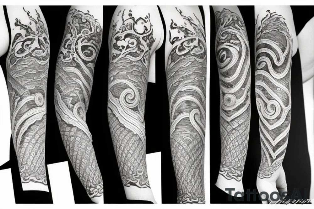 trident with waves tattoo idea
