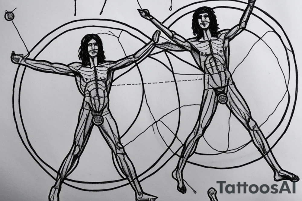vitruvian man doing the saturday night fever pose tattoo idea