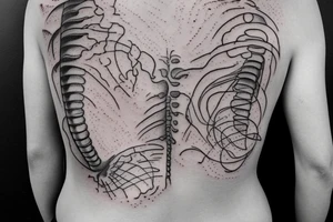 Back vertebrae going down back with faded pastel splotches tattoo idea