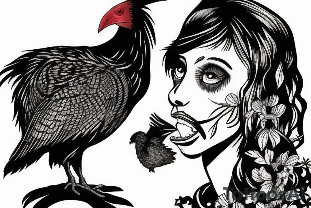 Girl eating a crow tattoo idea