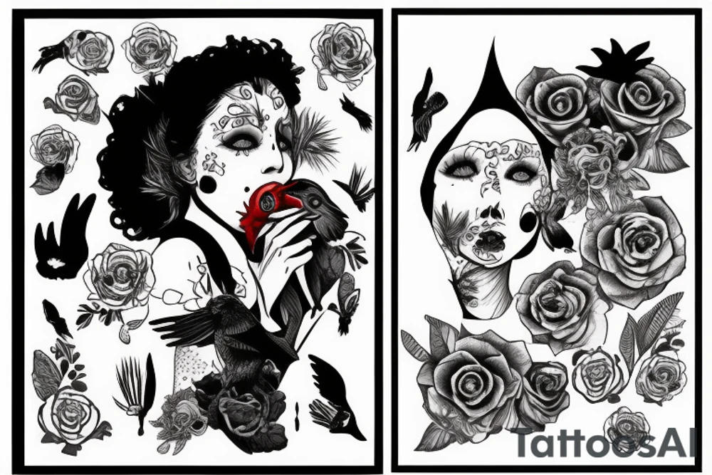 Girl eating a crow tattoo idea