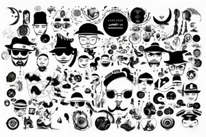 Chinese desing, inspires by music, a mountain Road where the sun is a disc tattoo idea
