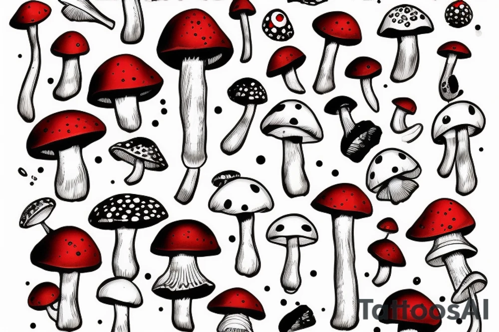 Red cap mushroom with white spots tattoo idea
