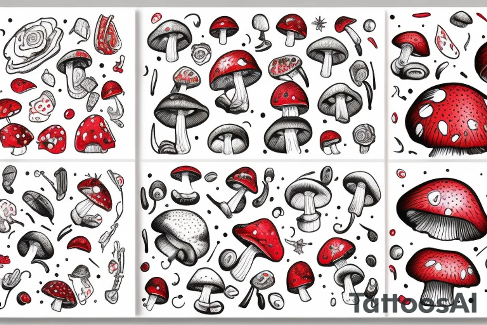 Red cap mushroom with white spots tattoo idea