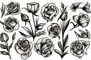 Rose, carnation, snow drop, daisy and gladiolus tattoo idea