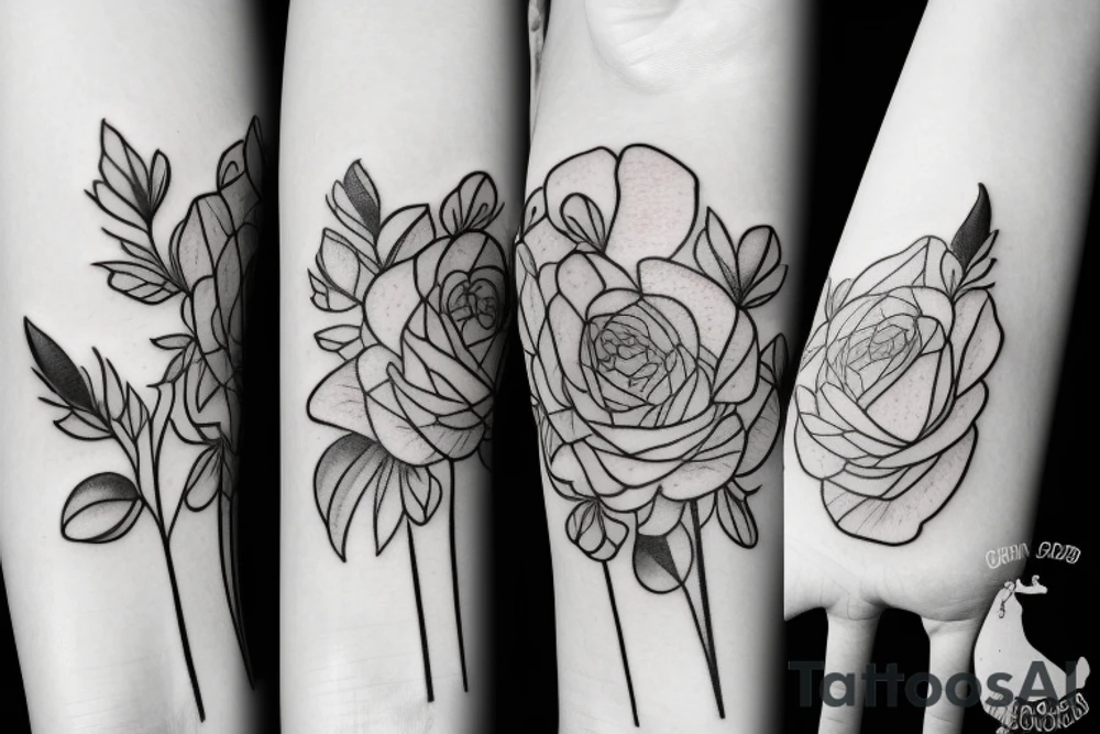Rose, carnation, snow drop, daisy and gladiolus bouquet tattoo idea Rose, carnation, snow drop, daisy and gladiolus bouquet tattoo idea