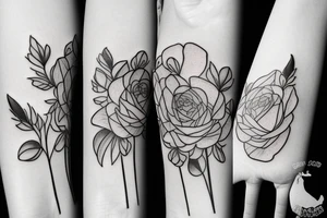 Rose, carnation, snow drop, daisy and gladiolus bouquet tattoo idea