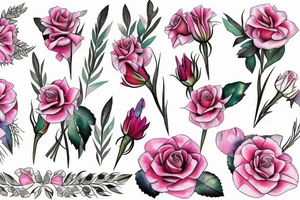 Rose, carnation, snow drop, daisy and gladiolus bouquet tattoo idea