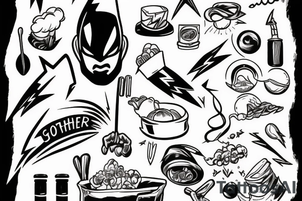 Lightning bolt super hero chef sister golf strength tattoo idea