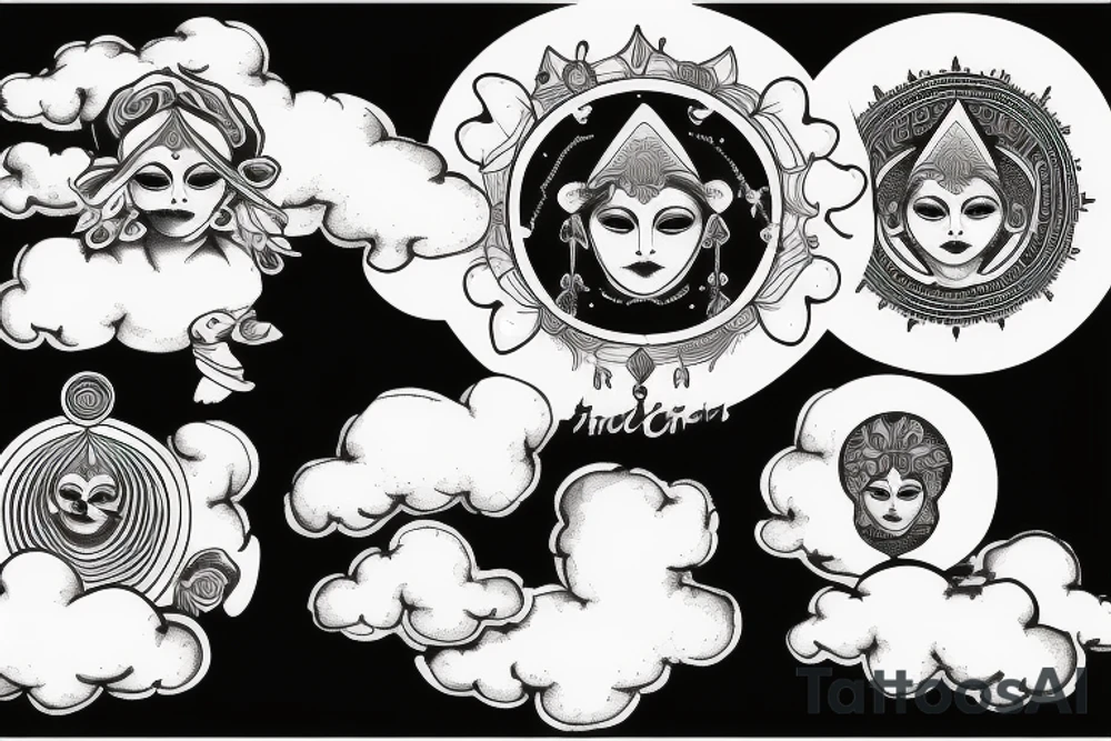 cherub with third eye resting on cloud tattoo idea