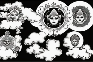 cherub with third eye resting on cloud tattoo idea