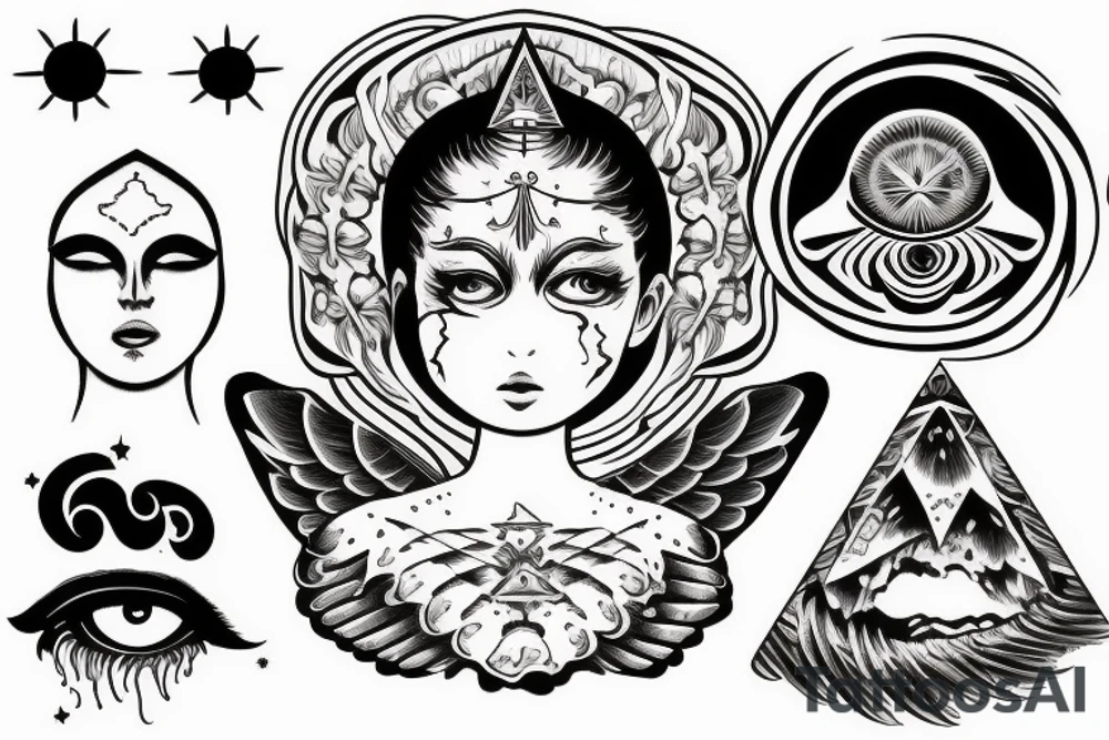 angel with third eye resting on cloud tattoo idea