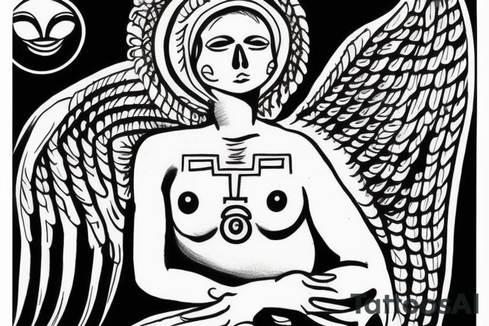 angel with third eye resting on cloud tattoo idea