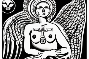 angel with third eye resting on cloud tattoo idea