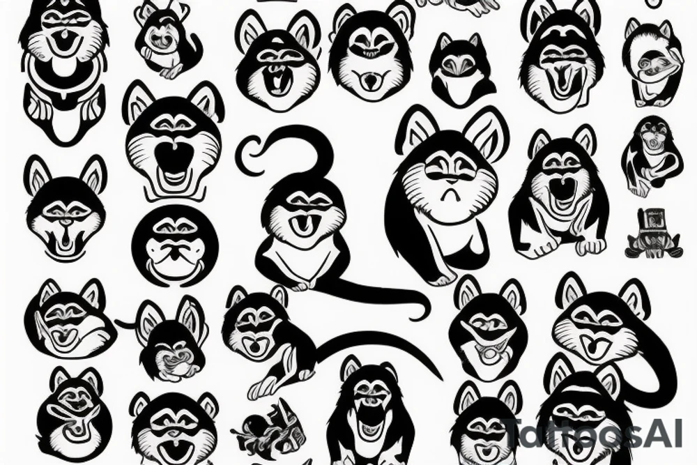 Monkey riding a husky tattoo idea