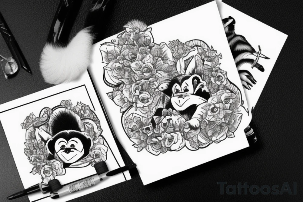 Monkey riding a husky tattoo idea