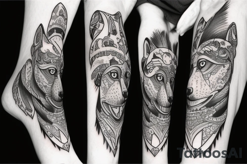Monkey riding a husky tattoo idea