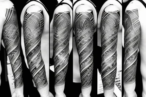 shaded sunrays on upper arm with 7 lines of text tattoo idea