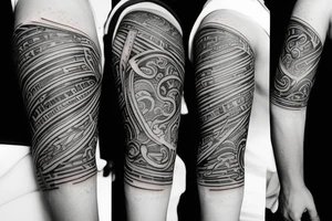 shaded sun and sun rays on upper arm with 7 lines of writing tattoo idea