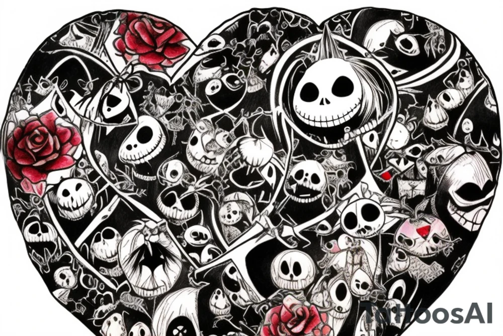 nightmare before christmas inside a love heart on thigh tattoo idea