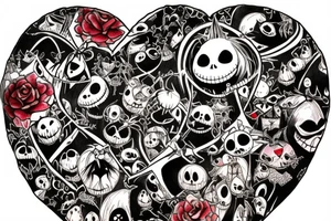 nightmare before christmas inside a love heart on thigh tattoo idea