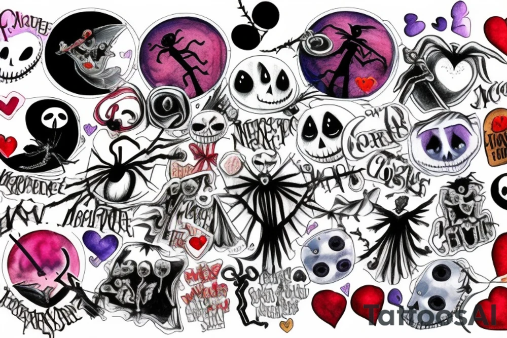 nightmare before christmas inside a love heart on thigh tattoo idea