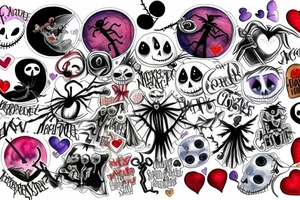 nightmare before christmas inside a love heart on thigh tattoo idea