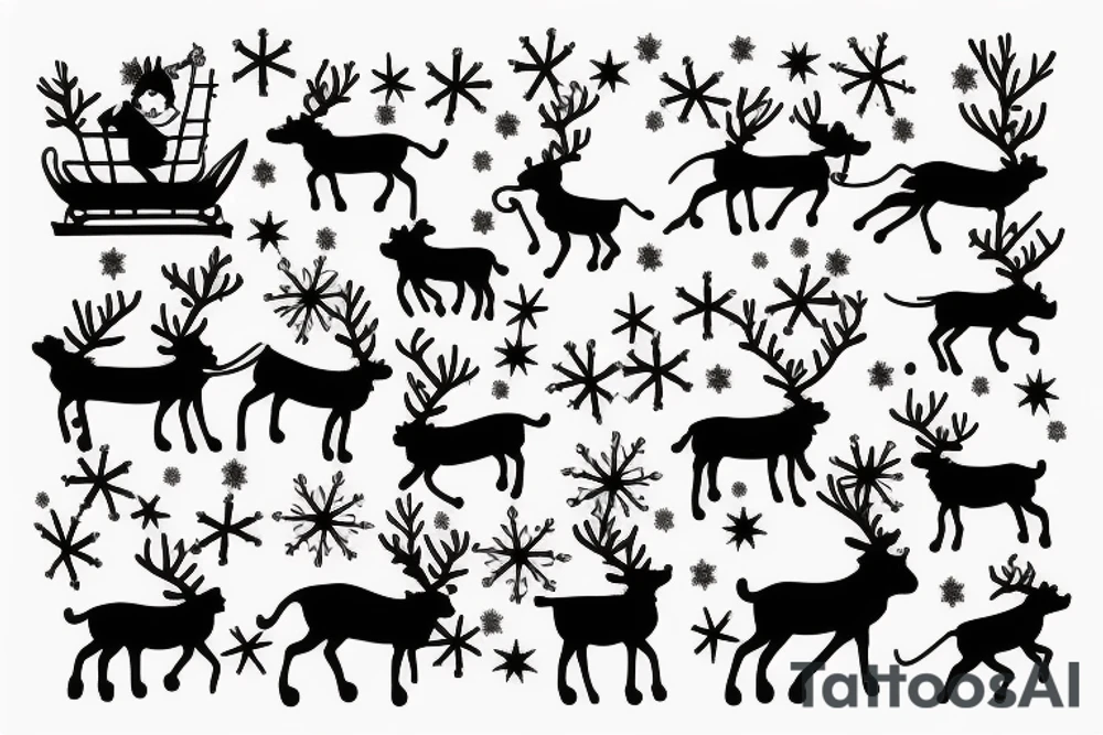 santa on a sleigh pulled by reindeer silhouette shaded with snow coming from underneath tattoo idea