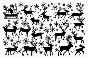 santa on a sleigh pulled by reindeer silhouette shaded with snow coming from underneath tattoo idea