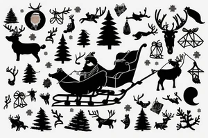 santa on a sleigh pulled by reindeer silhouette shaded with snow coming from underneath tattoo idea