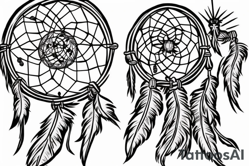 A dreamcatcher with a cross in the center, and a Japanese-style dragon weaving in and out of the strings of the dreamcatcher. tattoo idea