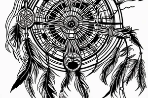 A dreamcatcher with a cross in the center, and a Japanese-style dragon weaving in and out of the strings of the dreamcatcher. tattoo idea