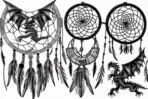 A dreamcatcher with a cross in the center, and a Japanese-style dragon weaving in and out of the strings of the dreamcatcher. tattoo idea