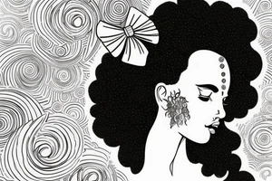 Full body greek goddess with a beaut tint Afro and swirling planets around her head. She is wearing a toga of swirling clouds, carrying a large intricate bow and quiver tattoo idea