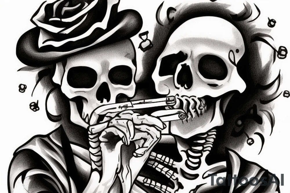 Skeleton smoking a cigarette while trying to live tattoo idea Skeleton smoking a cigarette while trying to live tattoo idea