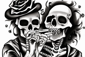 Skeleton smoking a cigarette while trying to live tattoo idea