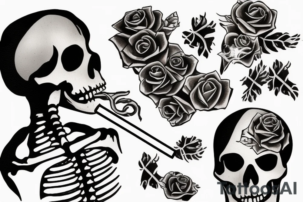 Skeleton smoking a cigarette while trying to live tattoo idea Skeleton smoking a cigarette while trying to live tattoo idea